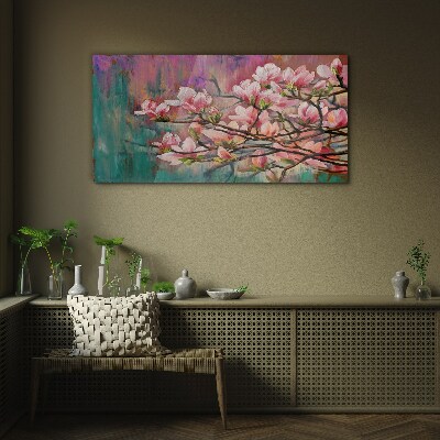 Tablou sticla Flori de magnolie pe fundalul primăverii