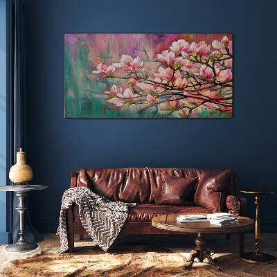 Tablou sticla Flori de magnolie pe fundalul primăverii
