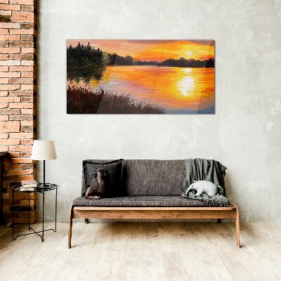 Tablou de sticla Apus peste lac