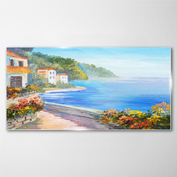 Tablou sticla Peisaj pe litoral cu case colorate