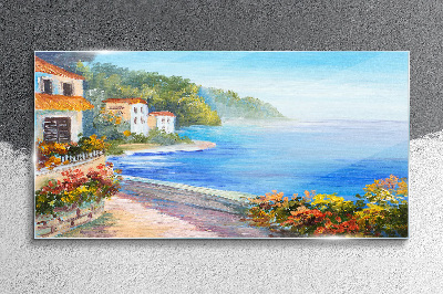Tablou sticla Peisaj pe litoral cu case colorate