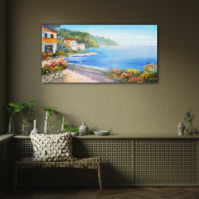 Tablou sticla Peisaj pe litoral cu case colorate