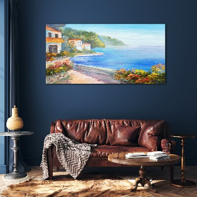 Tablou sticla Peisaj pe litoral cu case colorate