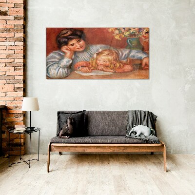 Tablou sticla Mama cu copilul la masa
