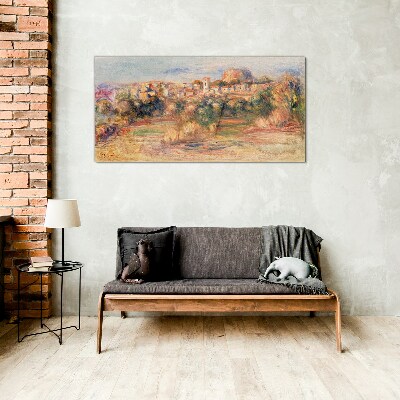 Tablou sticla Peisaj cu dealuri colorate