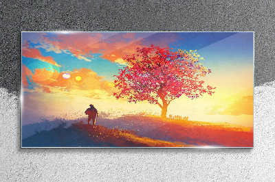 Tablou sticla O plimbare într-un peisaj colorat