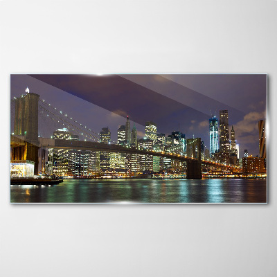 Tablou sticla Podul Brooklyn noaptea