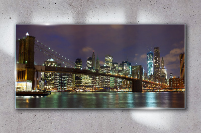 Tablou sticla Podul Brooklyn noaptea