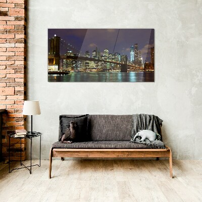 Tablou sticla Podul Brooklyn noaptea