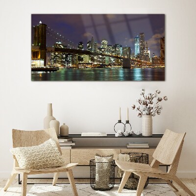 Tablou sticla Podul Brooklyn noaptea
