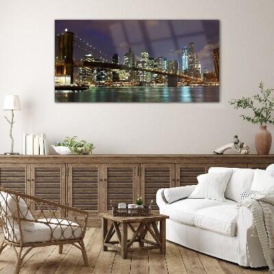Tablou sticla Podul Brooklyn noaptea