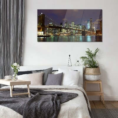 Tablou sticla Podul Brooklyn noaptea