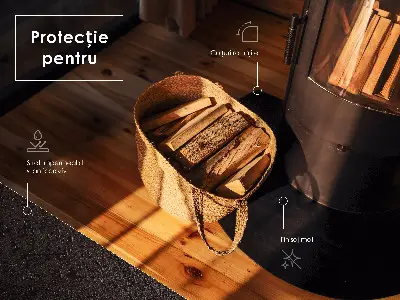 Protecție sub sobă din tablă neagră în formă de sfert de cerc