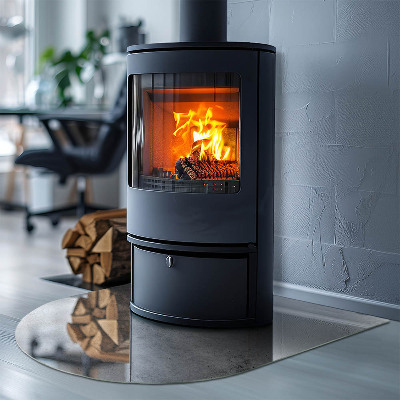 Glass hearth for log burner Textura beton brut