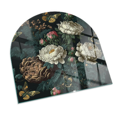 Glass hearths for wood burners Model floral cu fluturi