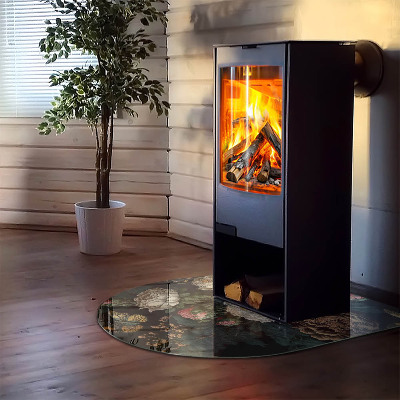 Glass hearths for wood burners Model floral cu fluturi