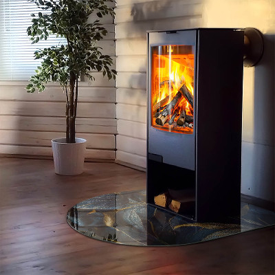 Glass hearth for log burner Frunze elegante în textură