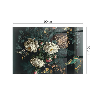 Sticlă dreptunghiulară pentru șemineu Model floral cu fluturi