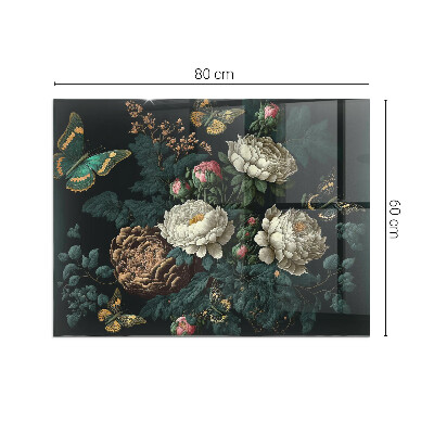 Sticlă dreptunghiulară pentru șemineu Model floral cu fluturi