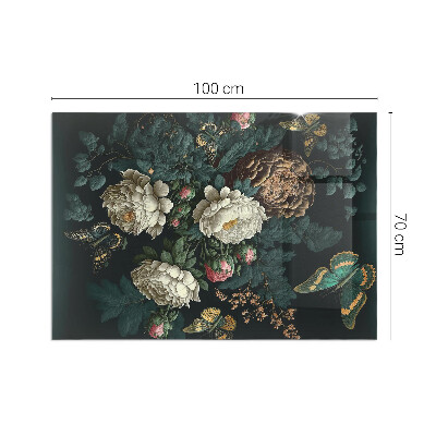 Sticlă dreptunghiulară pentru șemineu Model floral cu fluturi