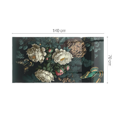 Sticlă dreptunghiulară pentru șemineu Model floral cu fluturi