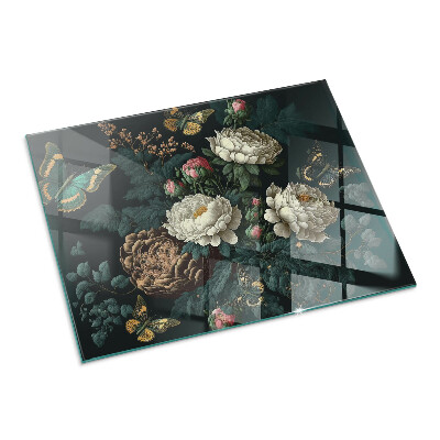 Sticlă dreptunghiulară pentru șemineu Model floral cu fluturi
