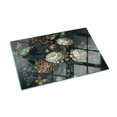 Sticlă dreptunghiulară pentru șemineu Model floral cu fluturi