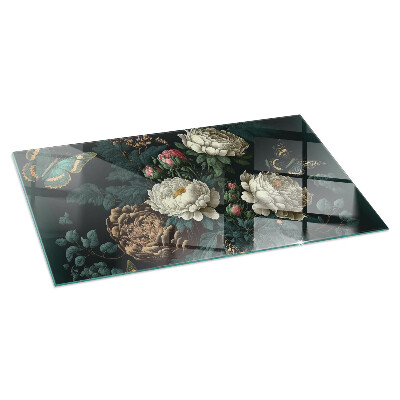Sticlă dreptunghiulară pentru șemineu Model floral cu fluturi