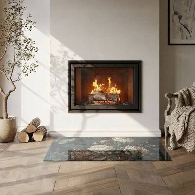 Sticlă dreptunghiulară pentru șemineu Model floral cu fluturi