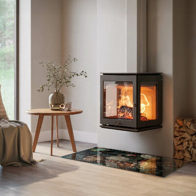 Sticlă dreptunghiulară pentru șemineu Model floral cu fluturi