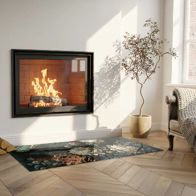 Sticlă dreptunghiulară pentru șemineu Model floral cu fluturi