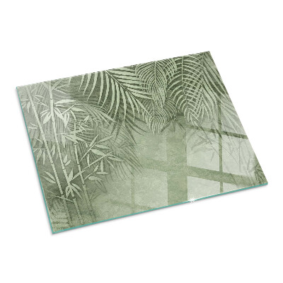 Sticlă dreptunghiulară pentru șemineu Frunze tropicale pe fundal