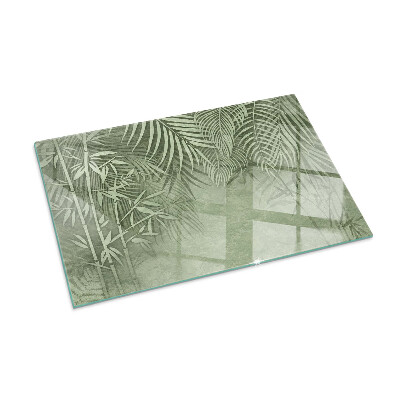 Sticlă dreptunghiulară pentru șemineu Frunze tropicale pe fundal