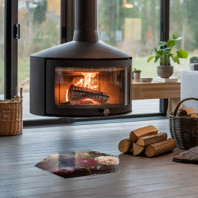 Hatszögletű kandalló alátét üveg Színes virágok részletei