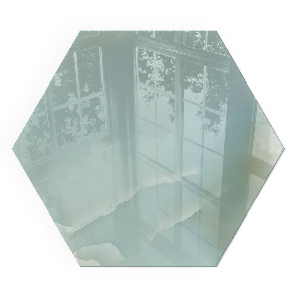 Hatszögletű üveg kandalló alátét Elegáns márvány motívum