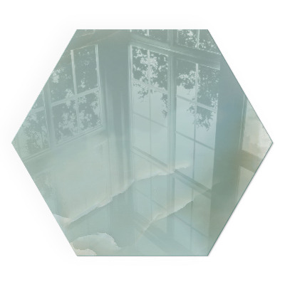 Hatszögletű üveg kandalló alátét Elegáns márvány motívum