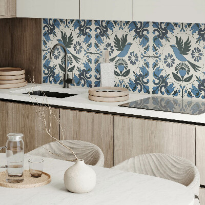 Panou decorativ bucatarie Motiv de păsări printre flori colorate
