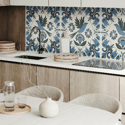 Panou decorativ bucatarie Motiv de păsări printre flori colorate