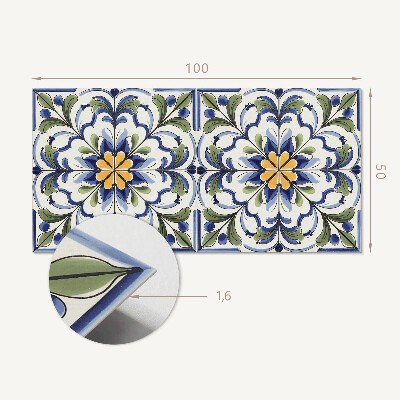 Panou decorativ perete dreptunghiular Motiv floral în stil ceramică