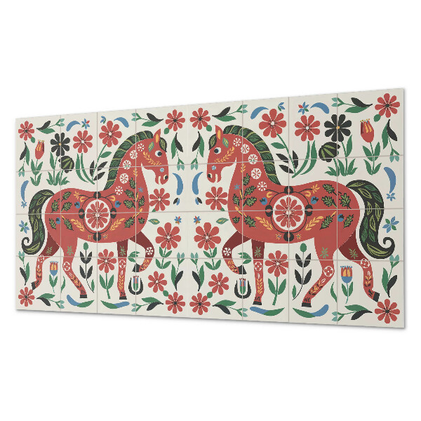 Panou decorativ dreptunghiular Motiv floral cu un cal