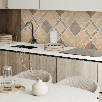 Panou decorativ bucatarie Model geometric cu lemn natural