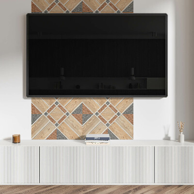 Panou decorativ bucatarie Model geometric cu lemn natural