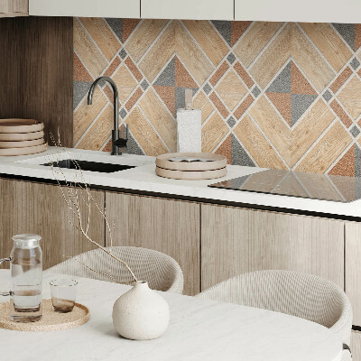 Panou decorativ bucatarie Model geometric cu lemn natural