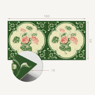 Panou decorativ perete dreptunghiular Motiv floral cu frunze verzi