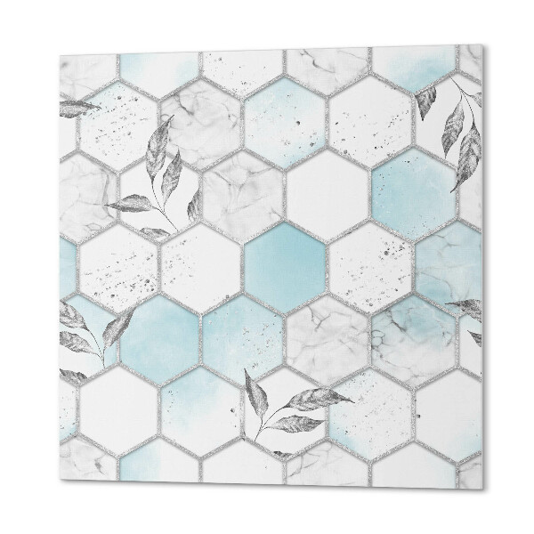 Panou decorativ bucatarie pătrat Motiv hexagonal cu frunze verzi