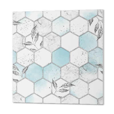 Panou decorativ bucatarie pătrat Motiv hexagonal cu frunze verzi