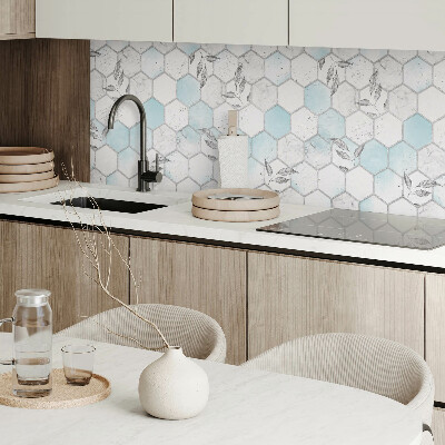 Panou decorativ bucatarie pătrat Motiv hexagonal cu frunze verzi