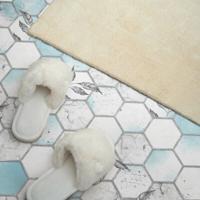 Panou decorativ bucatarie pătrat Motiv hexagonal cu frunze verzi