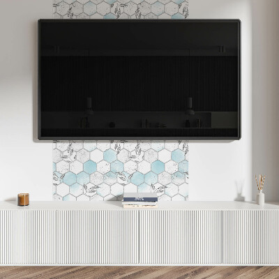 Panou decorativ bucatarie pătrat Motiv hexagonal cu frunze verzi