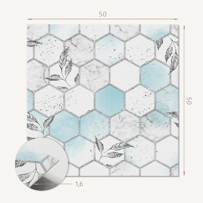 Panou decorativ bucatarie pătrat Motiv hexagonal cu frunze verzi